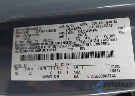 2023 Lincoln Corsair Standard from USA, damaged, VIN 5LMCJ1CA0PUL12612